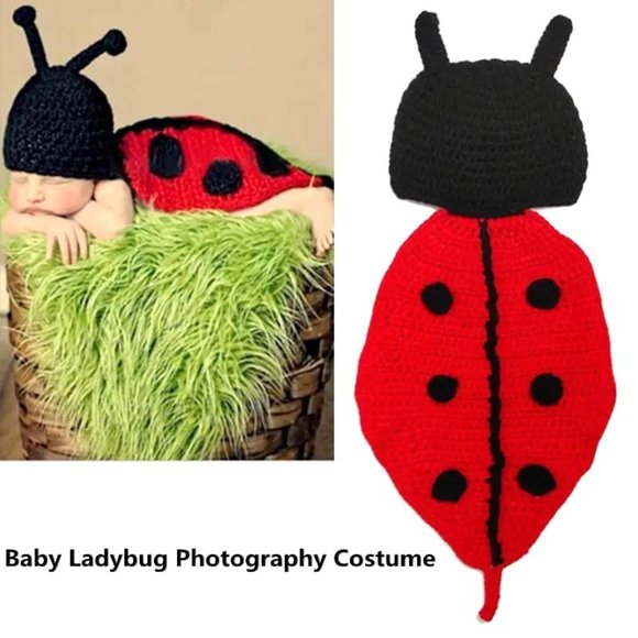 Baby Costume Other - Baby Ladybug Outfit Costume Crocheted Knit 0-3 Months Photography Photo Shoot
